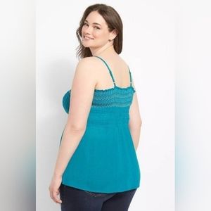 Lane Bryant 100% Cotton Classic Square-Neck Smocked Tank-Tahitian Tide 24W NWT